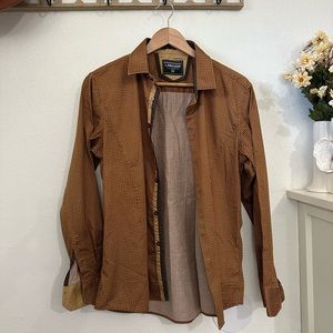 Lamasini Jeans 100% Cotton Brown Geometric Button up Long Sleeve Men’s XL